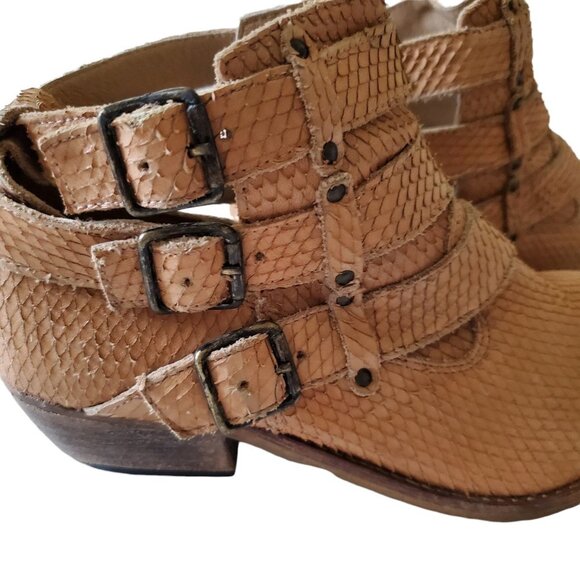 Matisse Bobbie Cognac Snake Embossed Distressed Leather Bootie - Picture 4 of 13